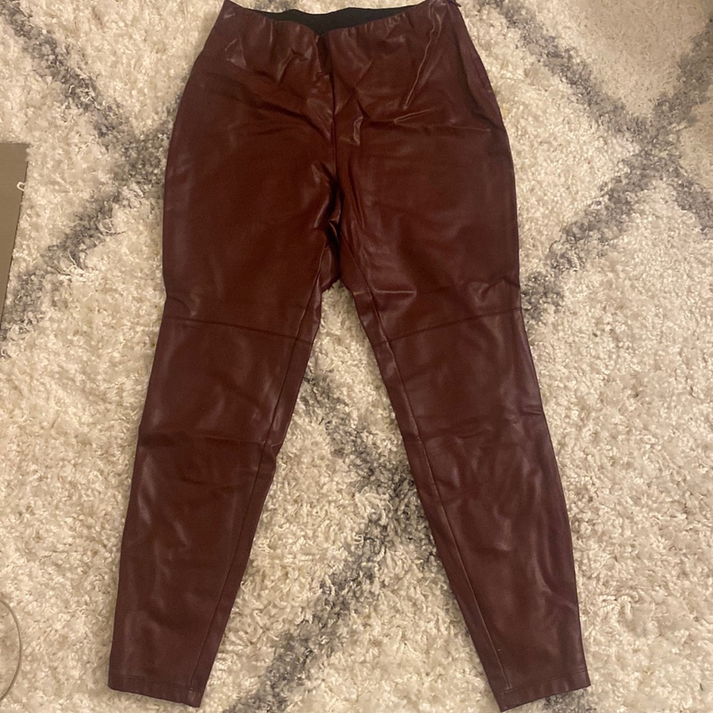 burgundy faux leather pants